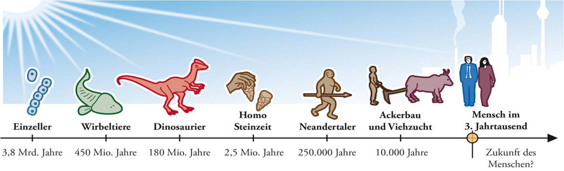 Abb.1: Evolution des Lebens über Milliarden von Jahren und der zunehmende Einfluss des Menschen innerhalb der letzten 10.000 Jahre | copyright AAM